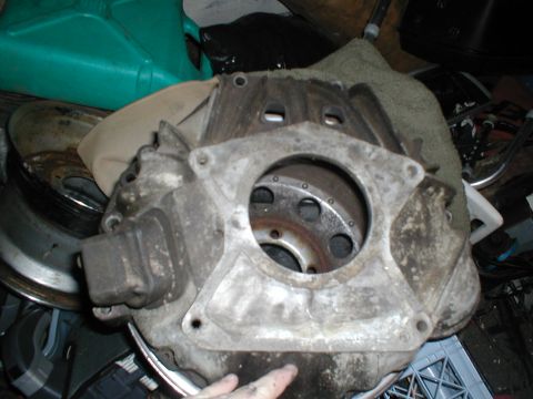 1979 Ford Bronco - This is a close-up view of a transmission bell housing, a component of a vehicle's drivetrain.