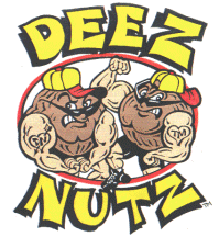 1992 Ford Probe - This is a cartoon logo with the text 'DEEZ NUTZ' and two muscular figures inside an oval.