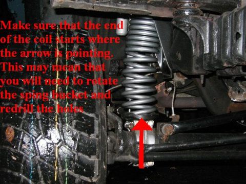1977 Ford F-150 - Instructions for installing a suspension coil are shown with a red arrow pointing to a specific location.