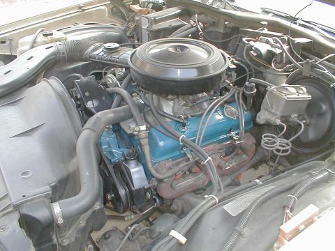 1978 Chevrolet Caprice - The engine bay of a 1978 Chevrolet Caprice, with the engine, air cleaner, and radiator visible.