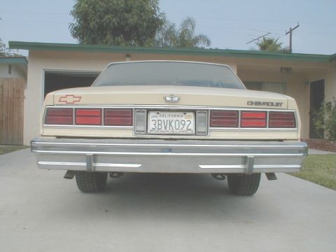 1978 Chevrolet Caprice - The rear of a tan Chevrolet Caprice is shown, parked in front of a house and garage.