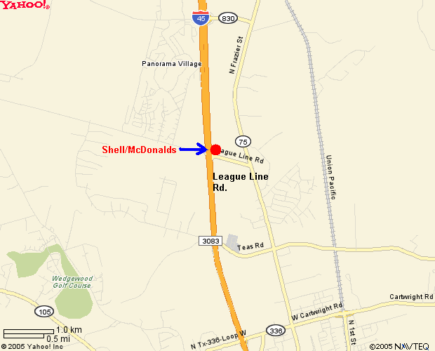 Map showing a route with locations marked along a highway