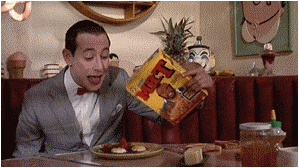1995 Ford Bronco - Pee-wee Herman is about to enjoy a breakfast of pancakes and cereal at a diner.