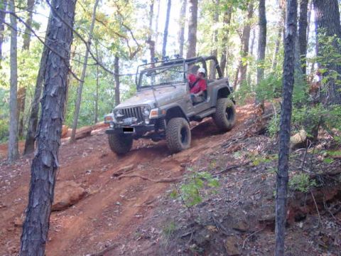2004 Jeep Wrangler - A 2004 Jeep TJ navigates an off-road trail through a forest.