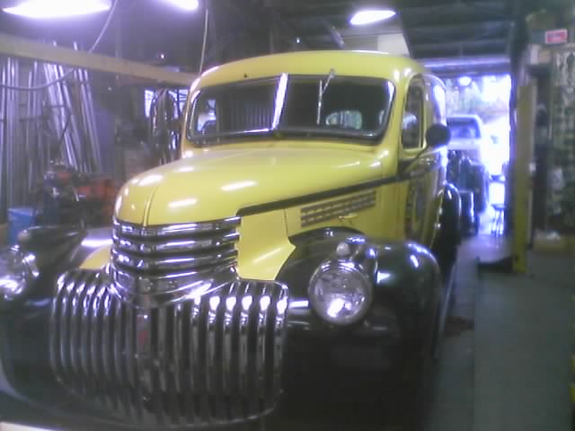 Yellow truck front view