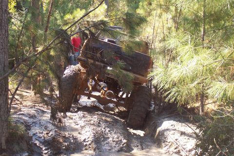 1987 Ford Bronco - This 1987 Ford Bronco is deep in the mud on a wooded trail.