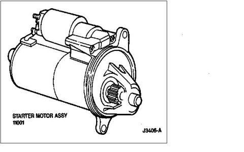 1993 Ford Bronco - Service manual illustration of the starter motor assembly (part 11001), figure J3406-A.