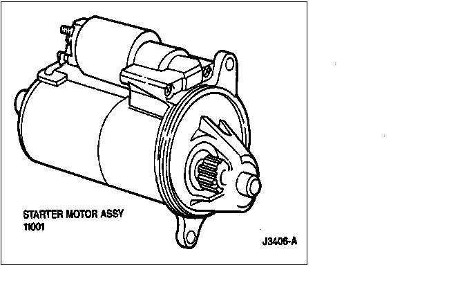 Line drawing of starter motor assembly part 11001, illustration J3406-A