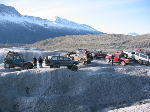 1993 Ford Bronco - Group shot on the glacier.