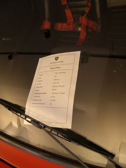 2003 Jeep TJ - A spec sheet details the Lamborghini Miura P400's engine and performance data.