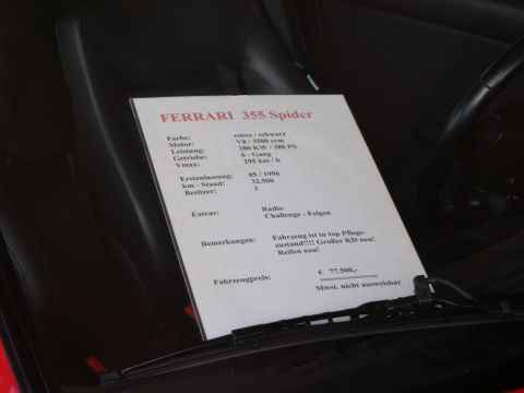 2003 Jeep TJ - A document lists the specifications and price for a Ferrari 355 Spider.