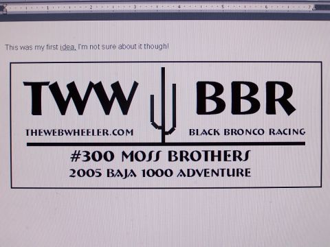 1990 Ford Bronco - photo of a draft racing-team logo design, not a vehicle technical document.