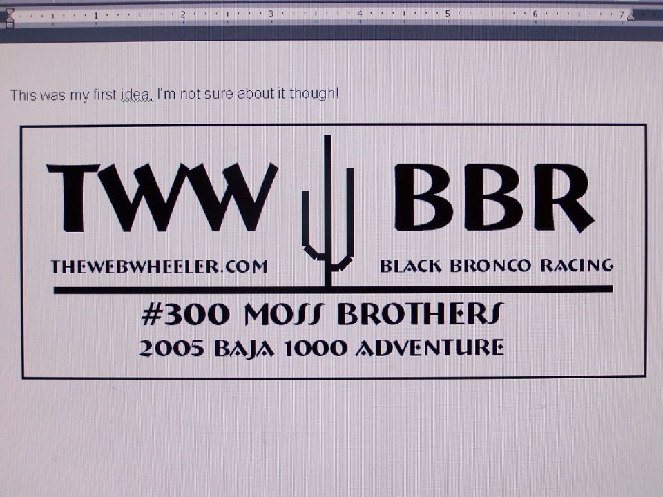 TWW BBR Black Bronco Racing Baja 1000 logo design on screen