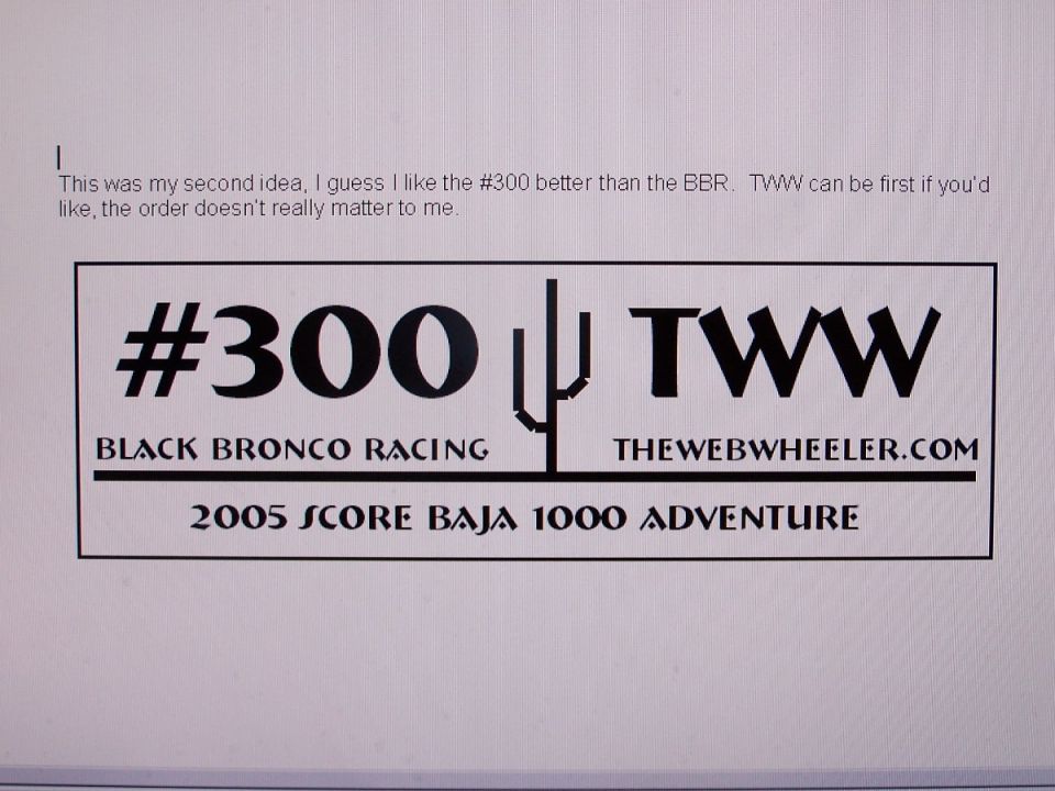 #300 TWW Black Bronco Racing Baja 1000 logo design on screen