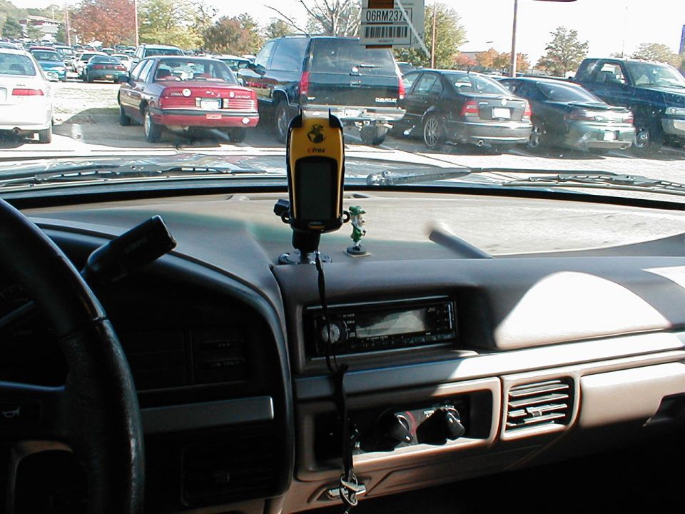 Interior dashboard with GPS mount and aftermarket stereo