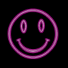 1968 Ford Mustang - A bright pink neon smiley face glows against a dark backdrop.