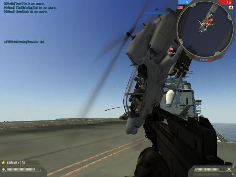 1996 Mercury Sable - A helicopter hovers near an aircraft carrier, as seen from the perspective of someone holding a firearm.