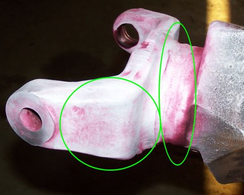 1979 Ford Bronco - Metal part undergoing dye penetrant testing to reveal potential cracks.