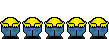 1989 Ford Bronco - A row of five cartoon characters, each wearing blue overalls and yellow goggles.
