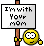 1989 Ford Bronco - A humorous cartoon depicts a smiley face character holding a sign with a playful message.