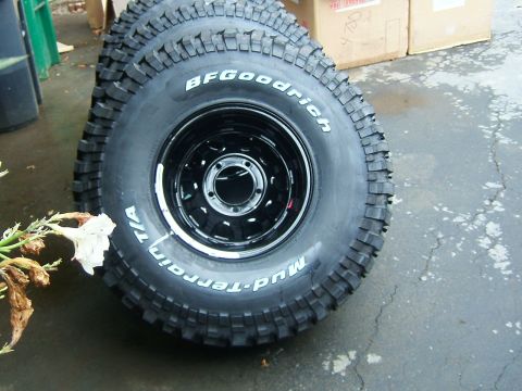 1996 Ford Bronco - BFGoodrich Mud-Terrain T/A tires with black rims are shown, with a dead flower in the foreground.