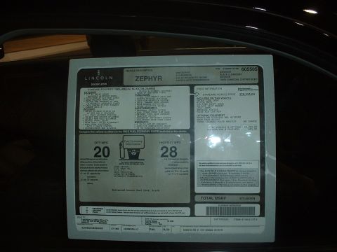 1999 Ford Crown Victoria - Window sticker details for a Lincoln Zephyr, including MSRP and fuel economy ratings.