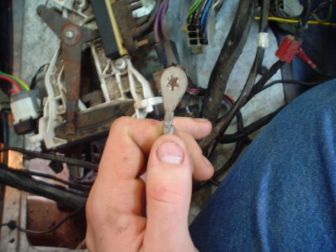 1984 Ford Bronco - Close-up of a hand holding an electrical connector with complex wiring in the background.