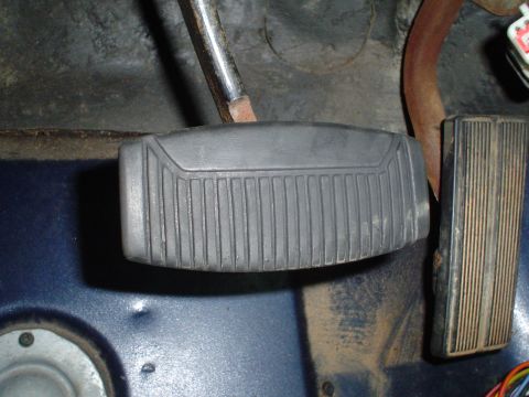 1984 Ford Bronco - The brake and accelerator pedals are visible in this interior shot of a vehicle.