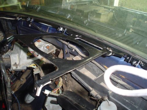 1984 Ford Bronco - Interior view of a 1984 Ford Bronco dashboard undergoing a rebuild, showing exposed wiring and components.