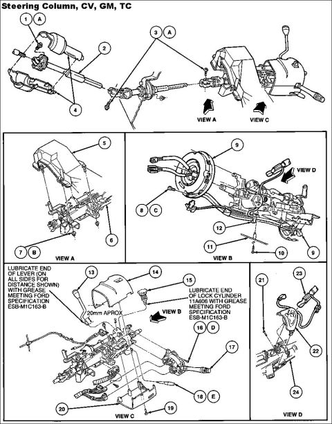 1994 Ford Crown Victoria - Steering Column Assembly 1A Screw N803942-S100 2 Steering Column Gear Input Shaft Coupling 3A525 3A Screw N803942-S100 4 Steering Shaft U-J…