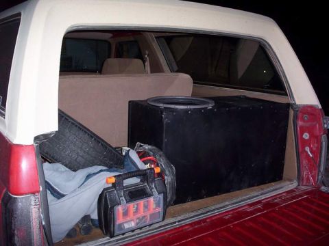 2006 Ford E350 - 15" Brahma ported sub box and a bunch of junk. 4 cu. ft. box.