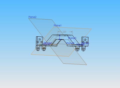 1991 Ford Explorer - CAD software screenshot of a mounting bracket showing construction planes and a sketch dimension, not a finished technical document.