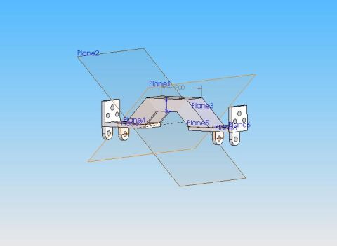 1991 Ford Explorer - CAD software screenshot of a mounting bracket showing construction planes and a sketch dimension, not a finished technical document.