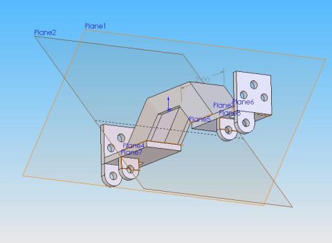 1991 Ford Explorer - CAD software screenshot of a mounting bracket showing construction planes and a sketch dimension, not a finished technical document.