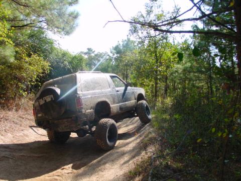1992 Chevrolet S10 - This 1992 Chevrolet S10 Blazer navigates a wooded trail, its off-road capabilities.
