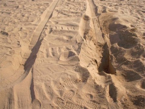 1993 Ford Bronco - The spot where Rob's Exploder tried to dig to china after we moved camp. Note the smooth spot in between the holes, thats where the pumpkin…