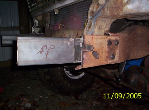 1985 Ford Bronco - Custom steel frame modification, likely for a winch mount or bumper extension.