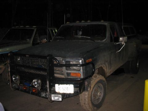 1985 Ford F-350 - This Ford F-350 pickup truck features a heavy-duty bull bar and auxiliary lights.
