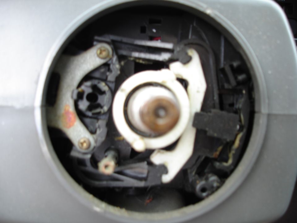 Close-up of a vehicle's steering column mechanism