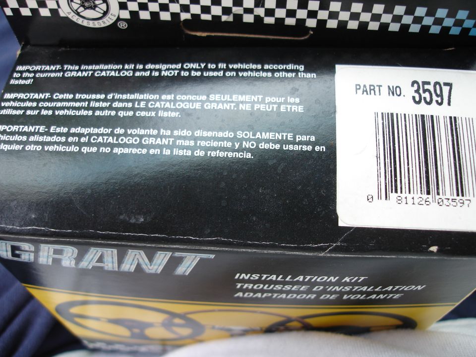 Grant installation kit box with part number 3597 and multilingual instructions