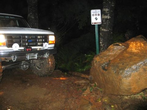 1995 Ford Bronco - helps give ya an idea of the size of the boulder. center of headlights are about 4ft from the ground.