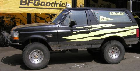 1984 Ford Bronco - This Ford Bronco has custom tiger stripe graphics and BFGoodrich branding on the windows.