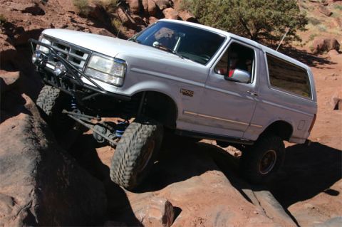 1993 Ford Bronco - This 1993 Ford Bronco is navigating a challenging rocky terrain.