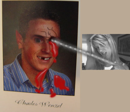 1991 Ford Bronco - A digitally altered yearbook photo is shown next to a woman's selfie, both a laser-like object.