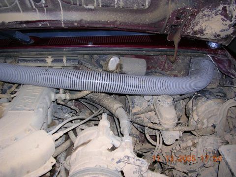 1989 Ford Bronco II - Engine bay of a 1989 Ford Bronco II, showing a snorkel installation.