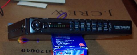 1985 Ford LTD Crown Victoria - A Power Acoustik 7 Band Graphic Equalizer is shown, supported by a box of Wagner miniature lamps.