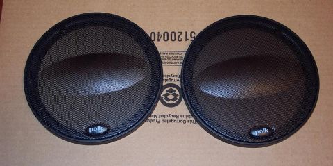 1985 Ford LTD Crown Victoria - Pair of Polk audio speakers shown on a cardboard surface.