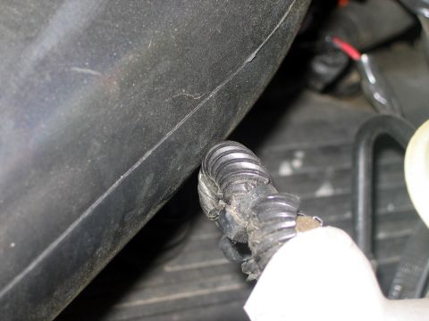 2000 Ford Crown Victoria - A section of a vehicle's wiring harness, a protective corrugated loom and an electrical connector.
