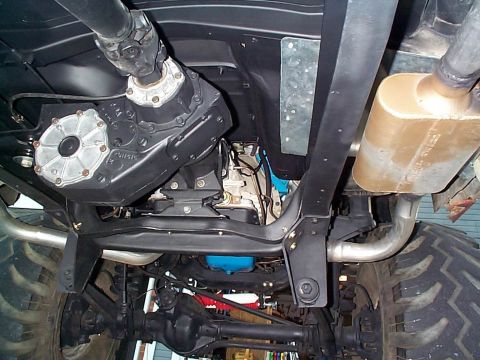 1979 Ford Bronco - Underside view of a 1979 Ford Bronco, highlighting its drivetrain and suspension.