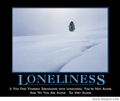 2001 Ford Crown Victoria - A demotivational poster depicts a solitary tree in a vast, snow-covered landscape, with the word 'LONELINESS' and accompanying text.